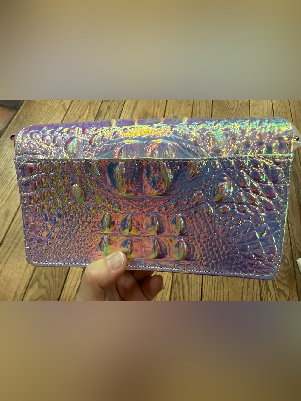 Brahmin Minuette Iridescent Croc-Embossed Clutch in Pink, Purple & Green - Picture 14 of 16